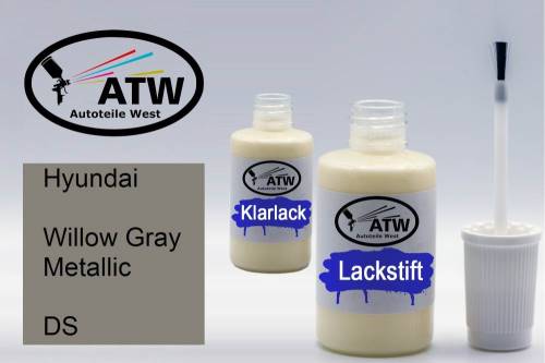 Hyundai, Willow Gray Metallic, DS: 20ml Lackstift + 20ml Klarlack - Set, von ATW Autoteile West.